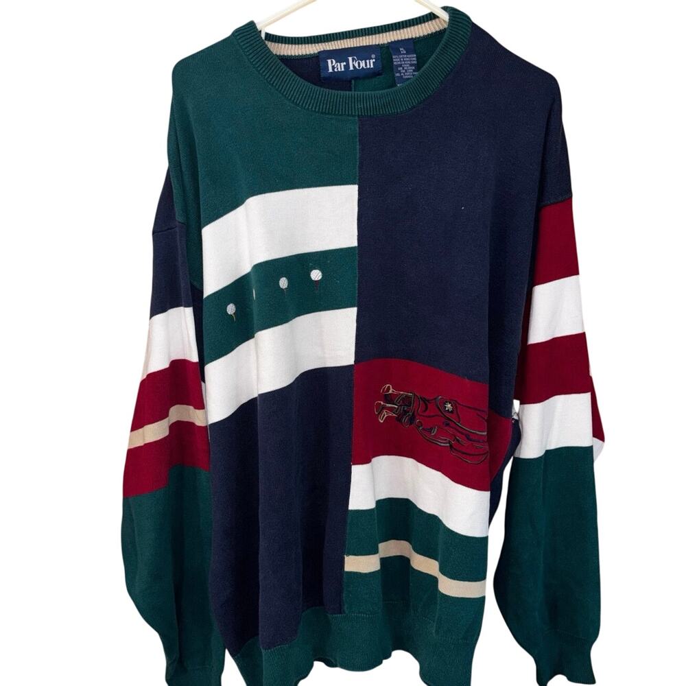 Vintage Par Four men’s cotton color blocked golf crewneck sweater (size XL)